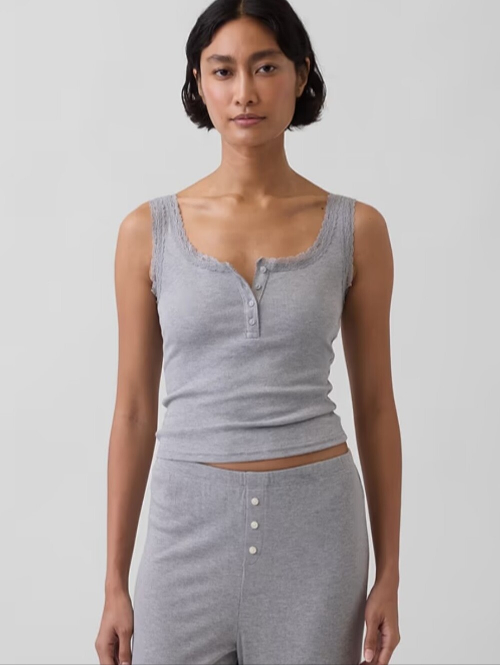 GAPBody Finely RIbbed Lace Henley Pyjama Camisole - L TALL